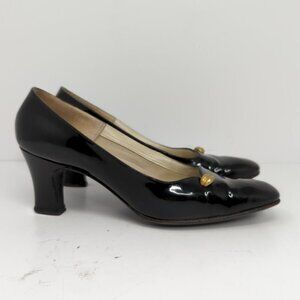 Hanny's Vintage Madamoiselle Black Patent Leather Heels, Women's 5.5 AA